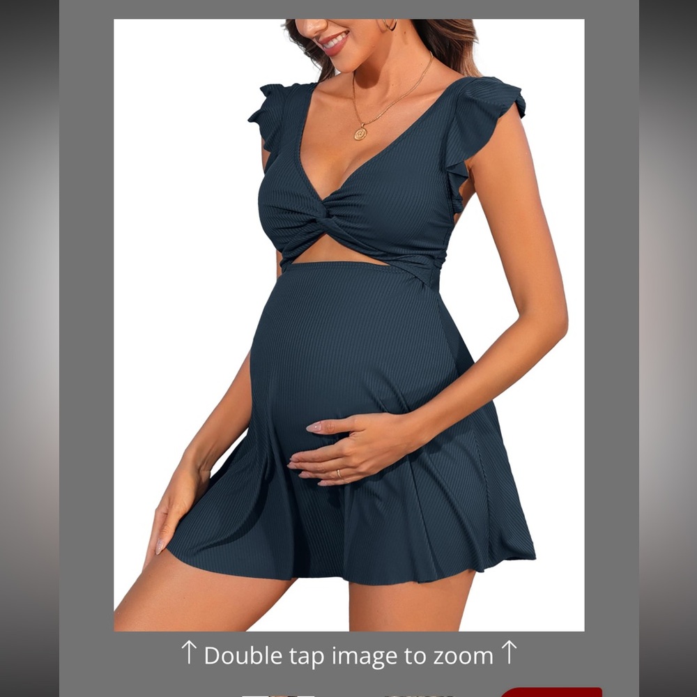 Navy Blue Maternity Dress with Ruffle Sleeves